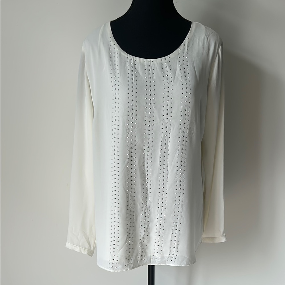 Damart  France Chic Cream Blouse with Flowy Sleeves